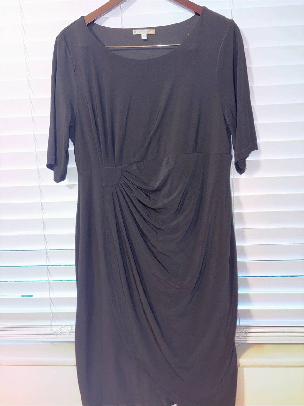 Signature Sadie Midi Dress with Front Drape and Scoop Neck